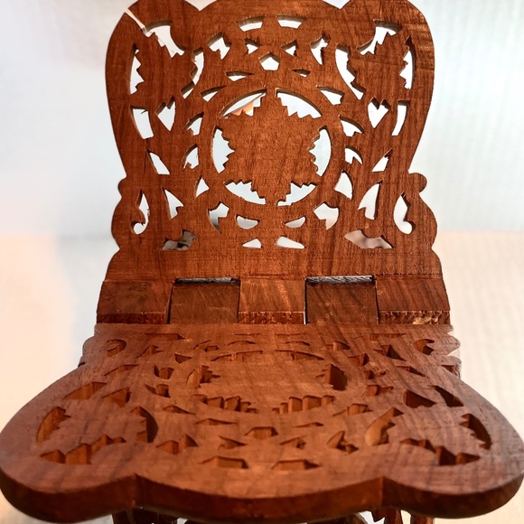 Hand Carved Wood Folding Book Rack Magazine Holder Made in India - Picture 3 of 4